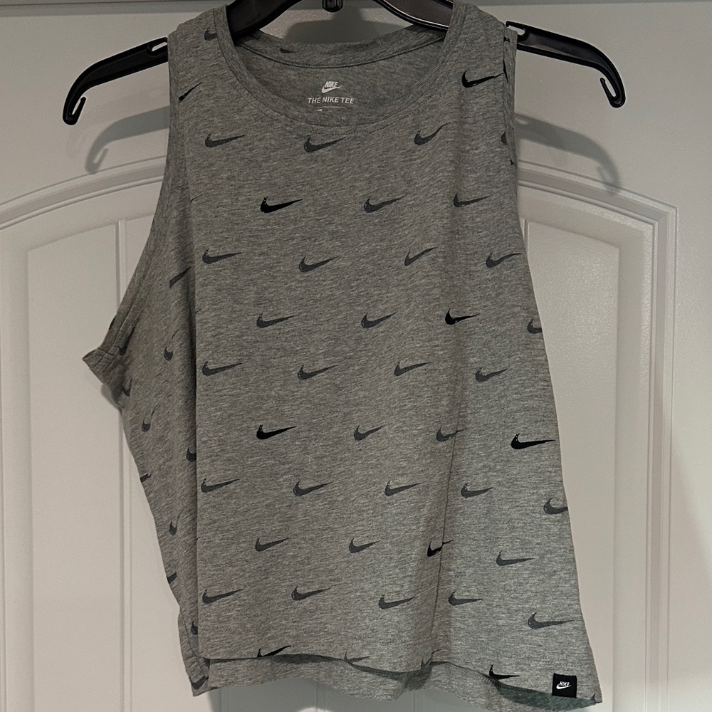 Nike Women's Gray Muscle Tee with Black Swoosh Pattern